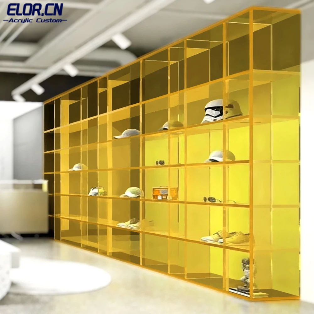 ELOR High Quality Luxury Customized In Different Sizes And Colors Bag Acrylic Wall Cabinet Decoration Display Racks