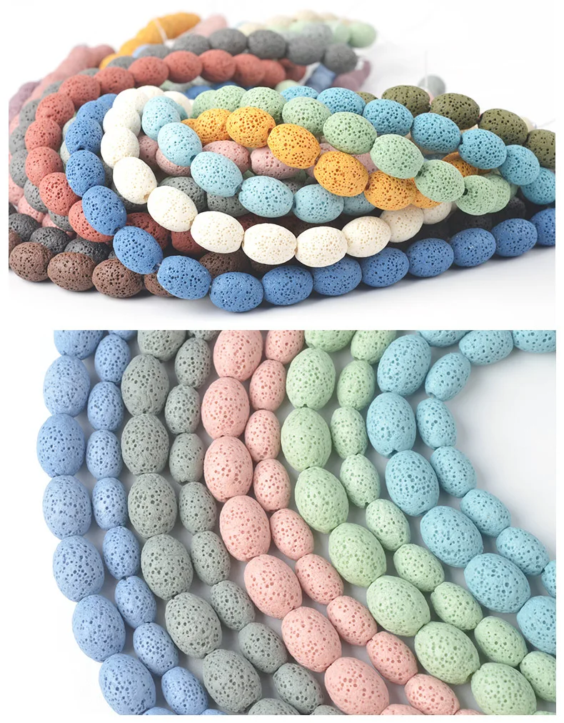 1 Strand Oval Rice Shape Spacer Healing Gemstone Volcanic Rock Lava Loose Beads for Bracelet Making
