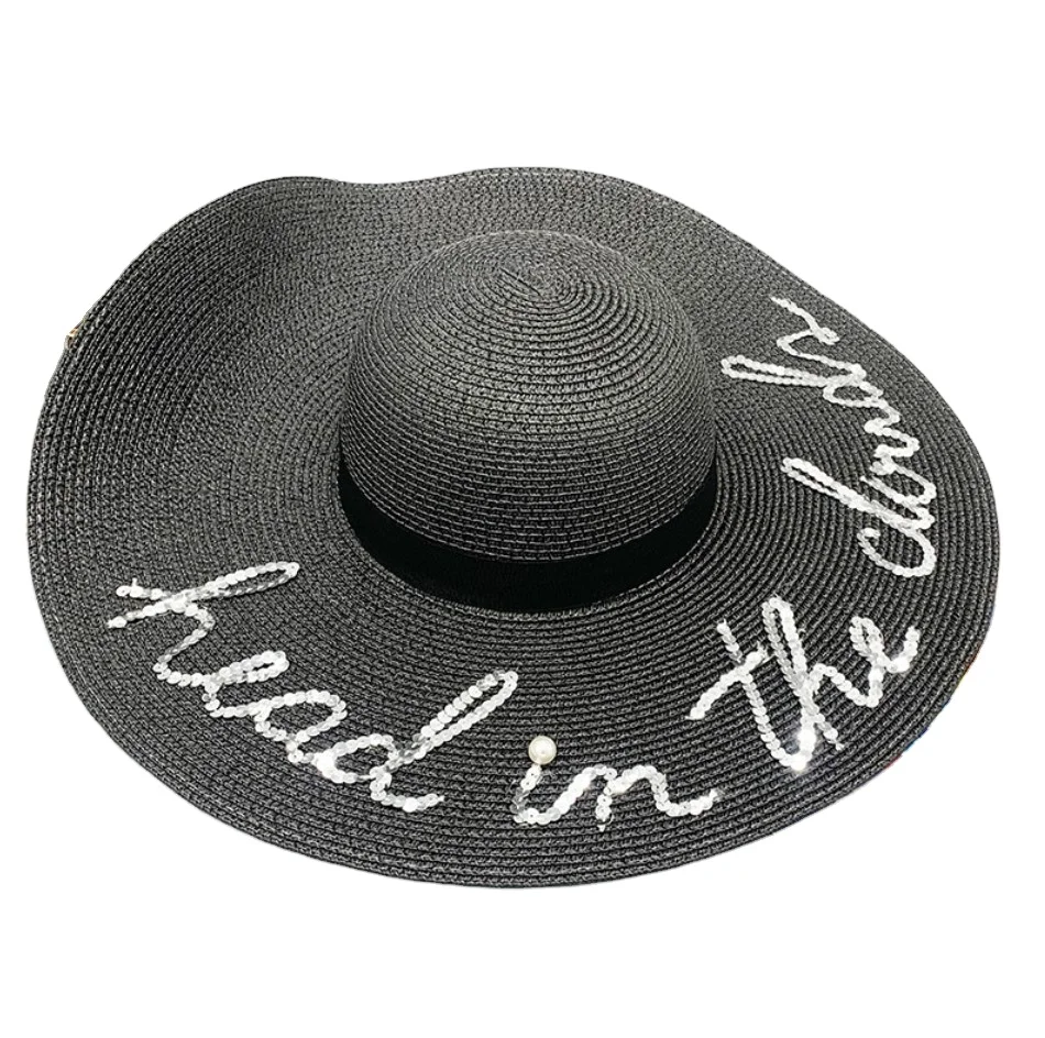 Соломенная шляпа для женщин, Пляжная Панама с буквами и блестками, широкая, для праздника