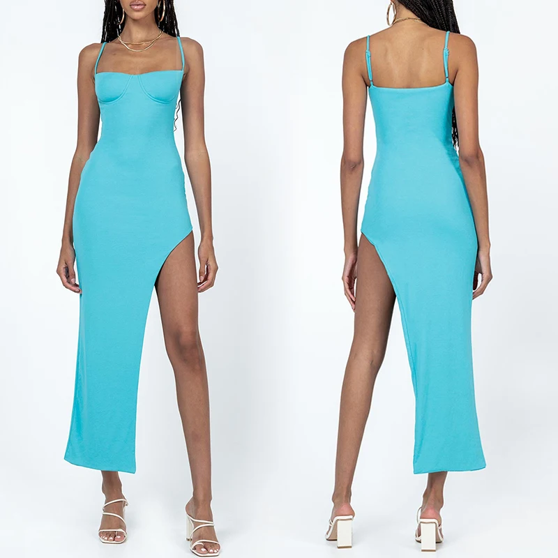 OEM Couture Summer Blue Latest Bodycon Dress Designs Ladies Custom Womens Clubwear Club Dresses