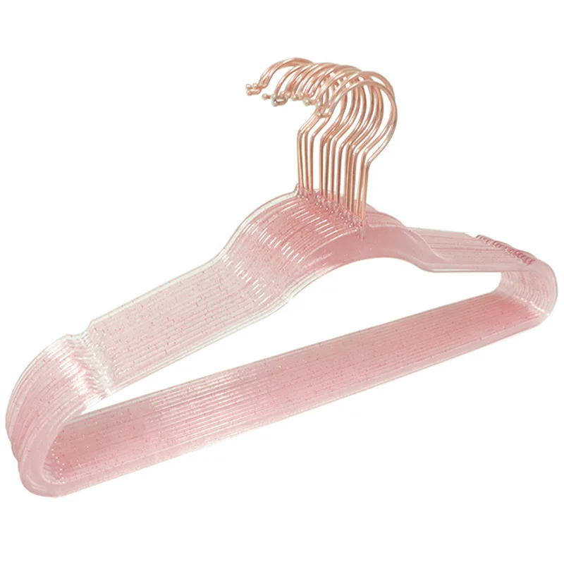 gold powder non-slip clothes drying rack light luxury traceless direct supply Pink and transparent Household clothes hanger