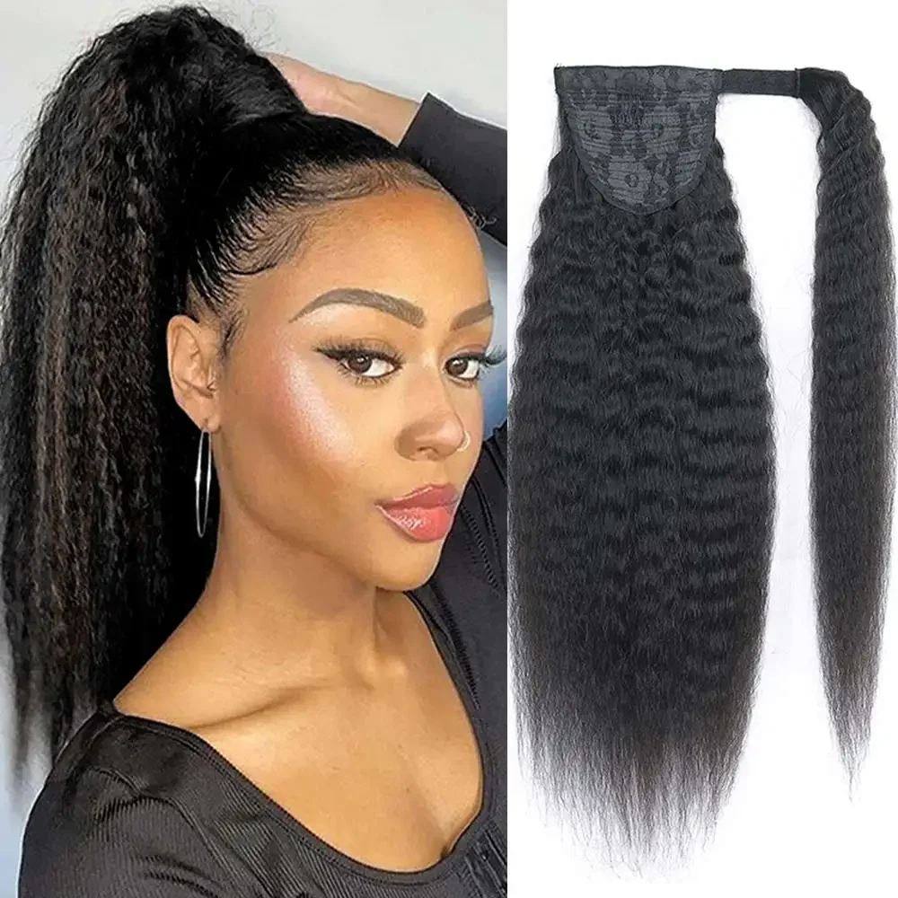 DKL Wholesale Kinky Straight Ponytail Human Hair Afro Kinky Ponytail Hair Extensations Wrap Around Clip In Ponytail From Vietanm
