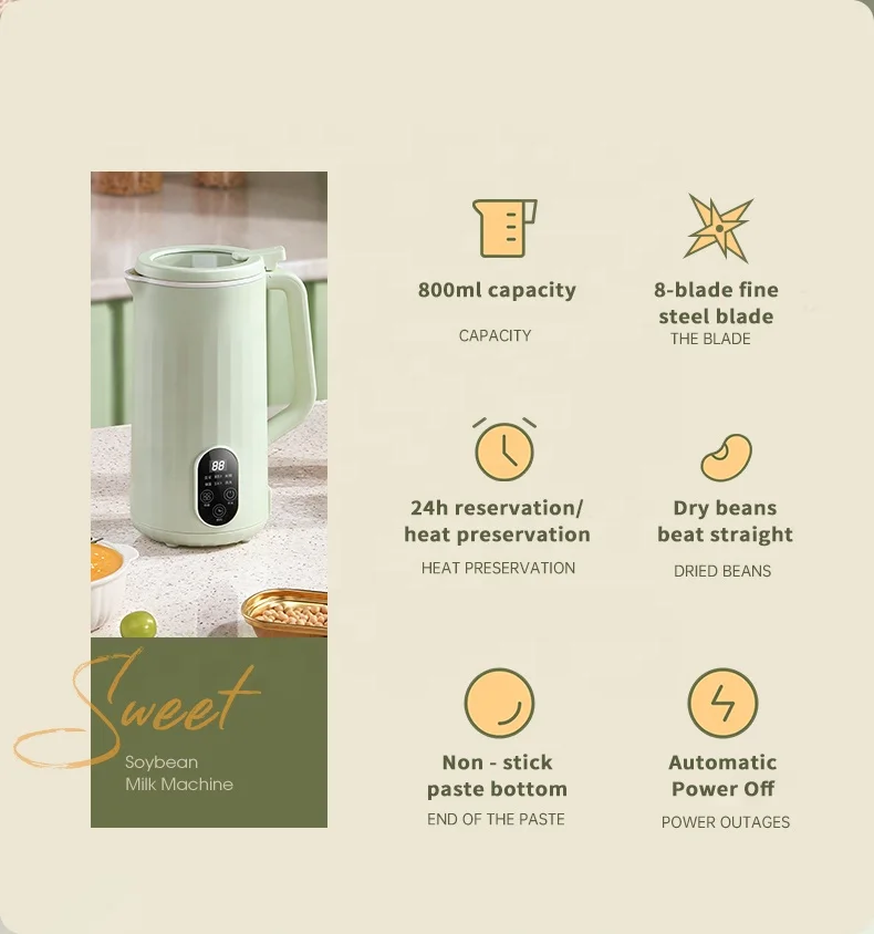 800ml Soya Milk Maker Nuts Almonds Soybean Milk Maker Cooker Coconuts Rice Plant Base Vegan Milk Maker Machine