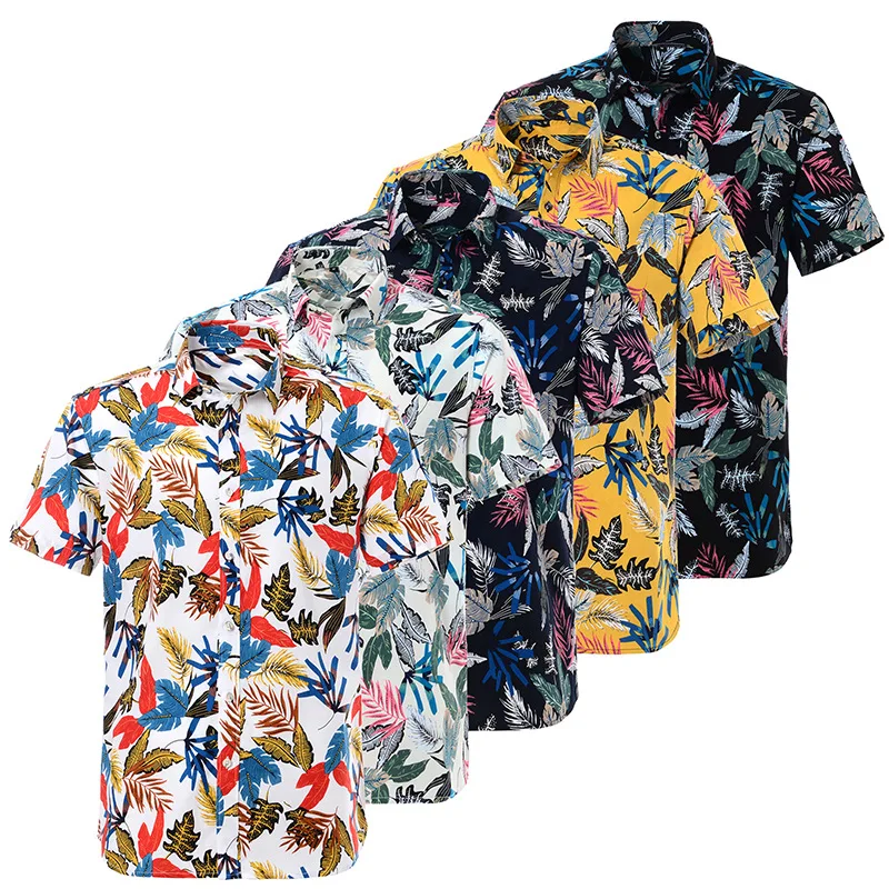 2021 printed Hawaiian shirt short sleeve hawaiian fabric shirts for men