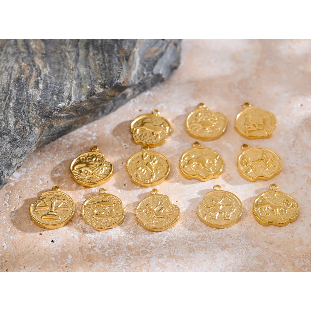 JINYOU 0070 Real Gold Plated 12 Constellation Metal Diy Charms For Jewelry Making Bulk Stainless Steel Charm Pendant Accessories
