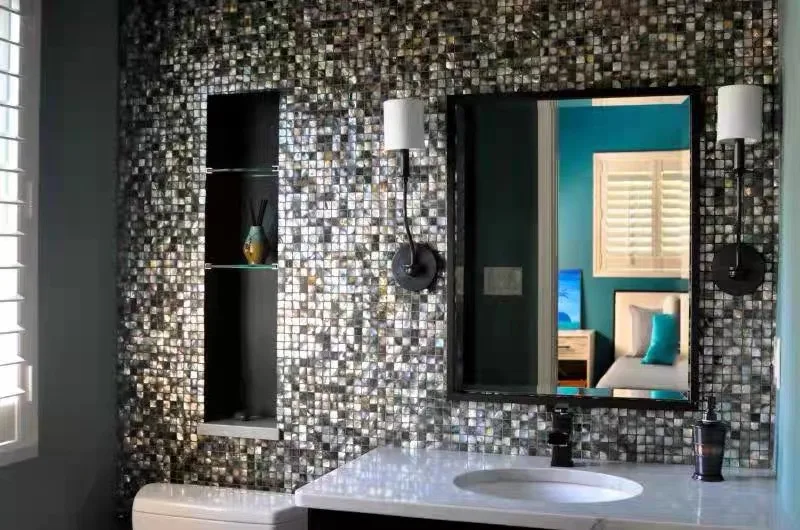Wholesale Shell Mosaic Seamless Black Mother of Pearl Tiles Handmade Art Home Wall Decorations