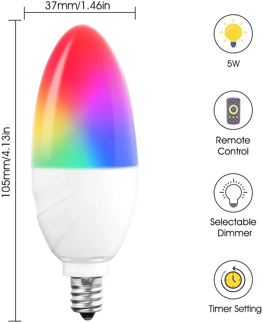 LOHAS 5W E12 E14 Dimmable RGBW LED Bulb with Remote Controller for Christmas Party