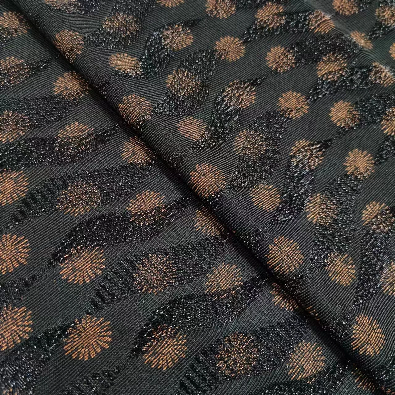 Hejin Wholesale Custom Polyester Plain Dyed Printed Knit Pearl Powder Knitted Black Yarn Lurex 3D Jacquard Fabric for Clothing