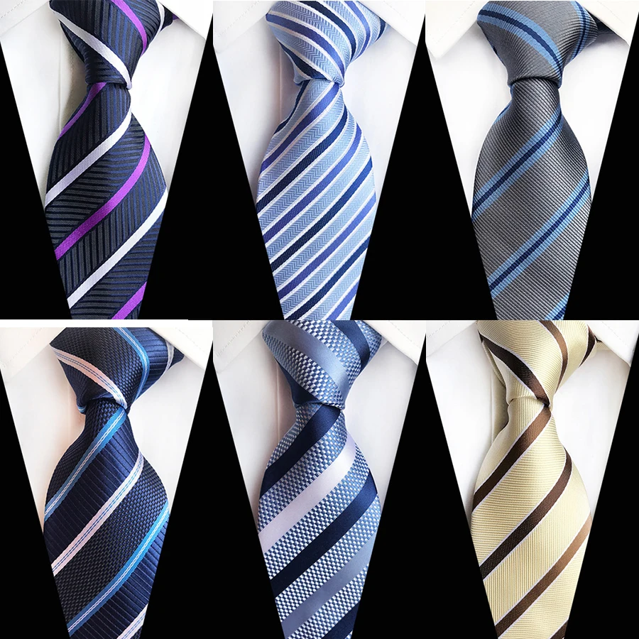 Silk Tie 8cm Stripe Plaid Dot Necktie Yellow Blue Ties for Men Business Wedding Party