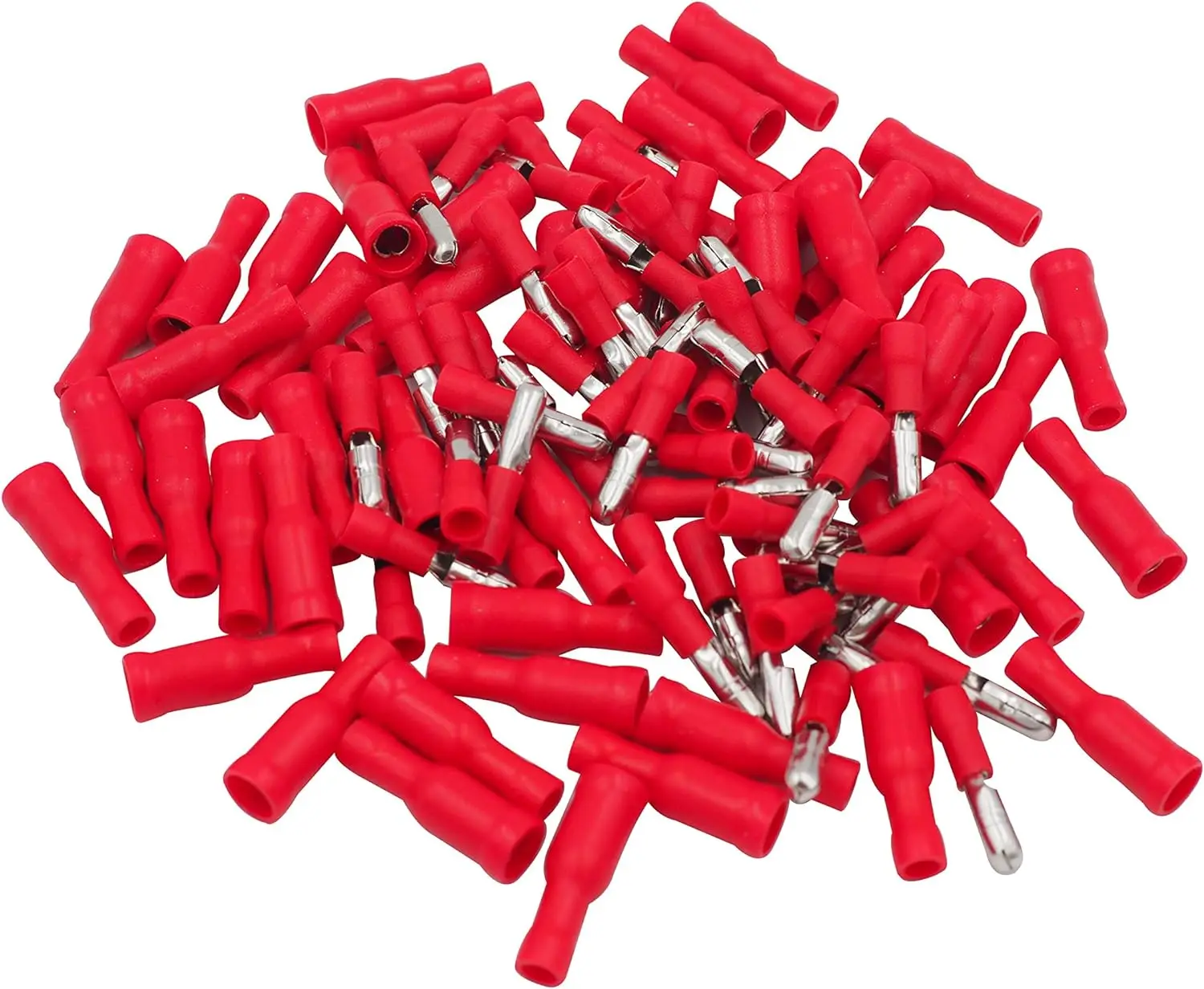 100x Red Bullet Connector Insulated Crimp Terminals for Electrical & Audio Wiring - 50x Female and 50 x Male
