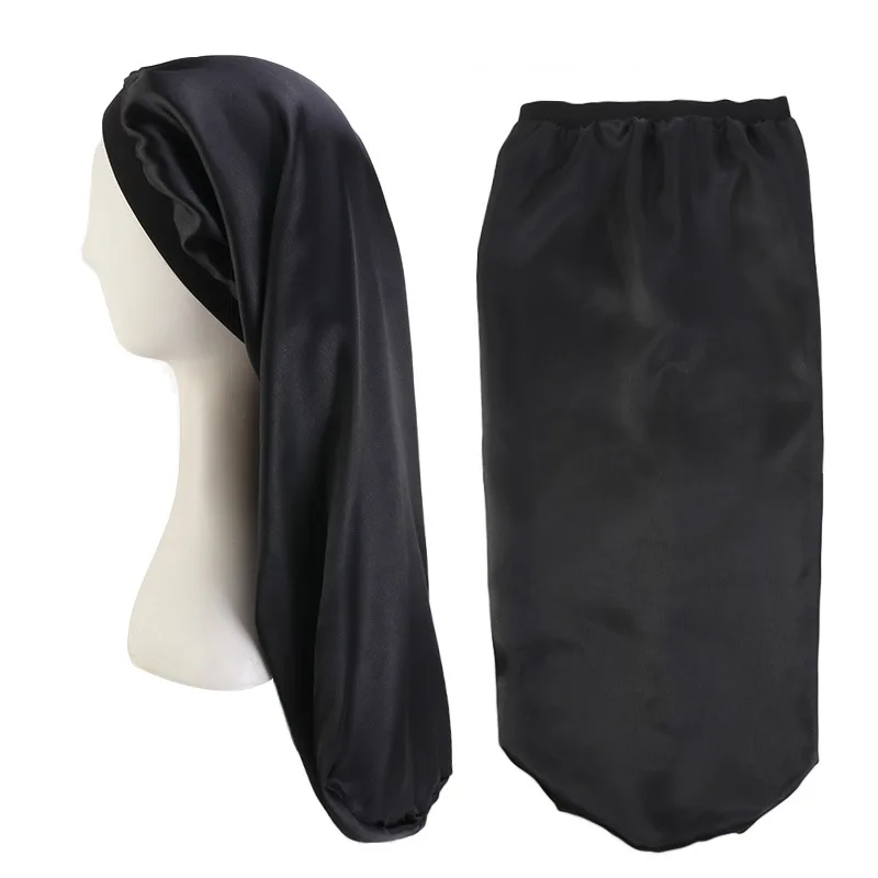 Long Satin Sleep Cap Hair Bonnet Loose Sleeping with Soft Elastic Band for
