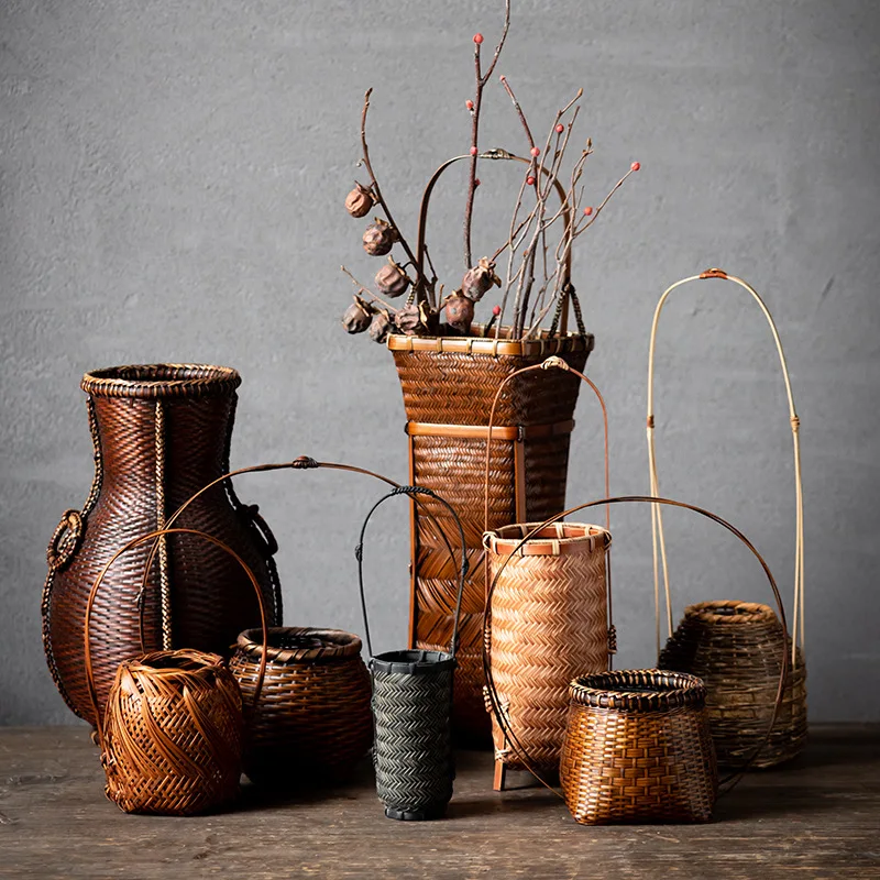 Chinese superb craftsmanship bamboo woven flower basket flower arrangement table decoration