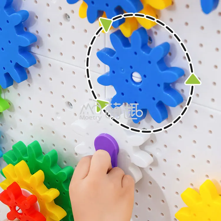 Moetry Free Standing Double Sided Wooden STEM Wall Building Block Gear Play Kids Construction Toy