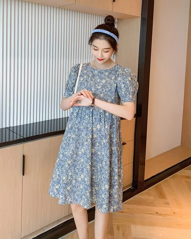 Maternity clothes 2024 Summer new Korean style small floral dress loose age-reducing short sleeve summer dress