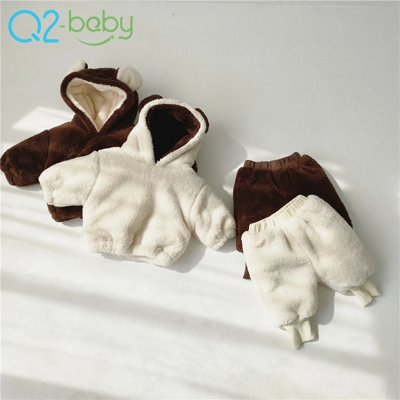 New lovely fleece suits thick warm bear style sweater baby clothing 2 piece set 2523