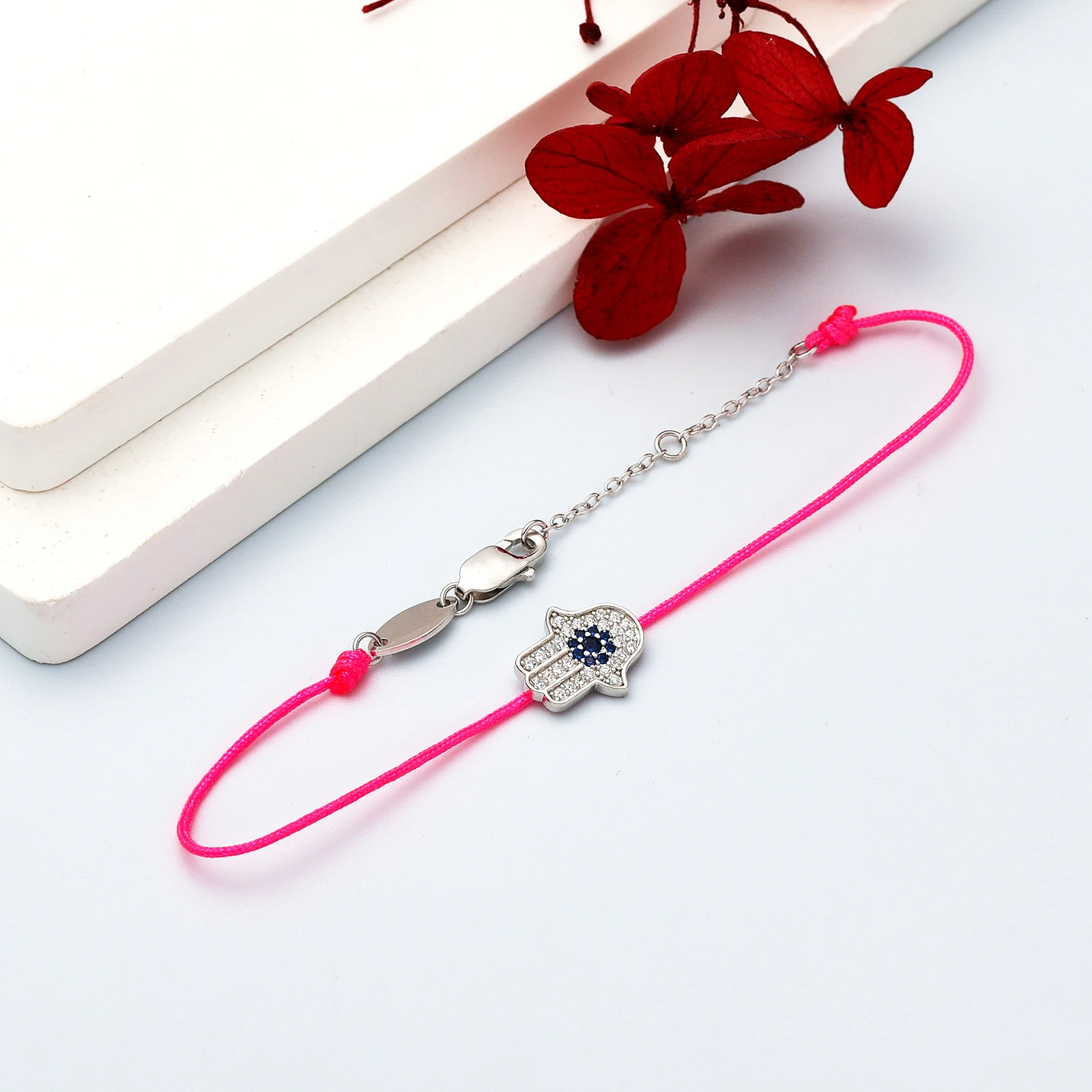 Custom 925 Sterling Silver Jewellery Half Chain Half Red Strings Thread 18k Gold Plated Eye of Evil Bracelets