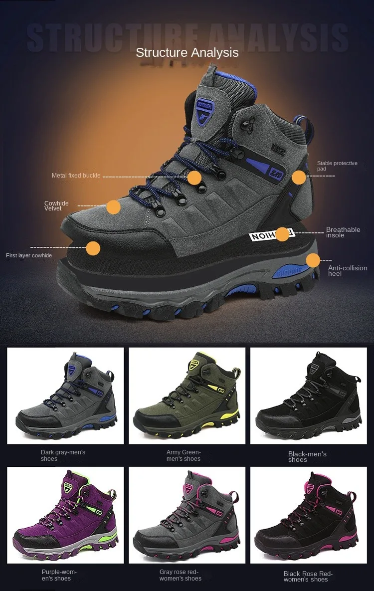 2023 Big Size 39-45 Male Mountain Climbing Shoes Waterproof Anti-slip Trekking Sneakers Outdoor Ankle Men Hiking Shoes