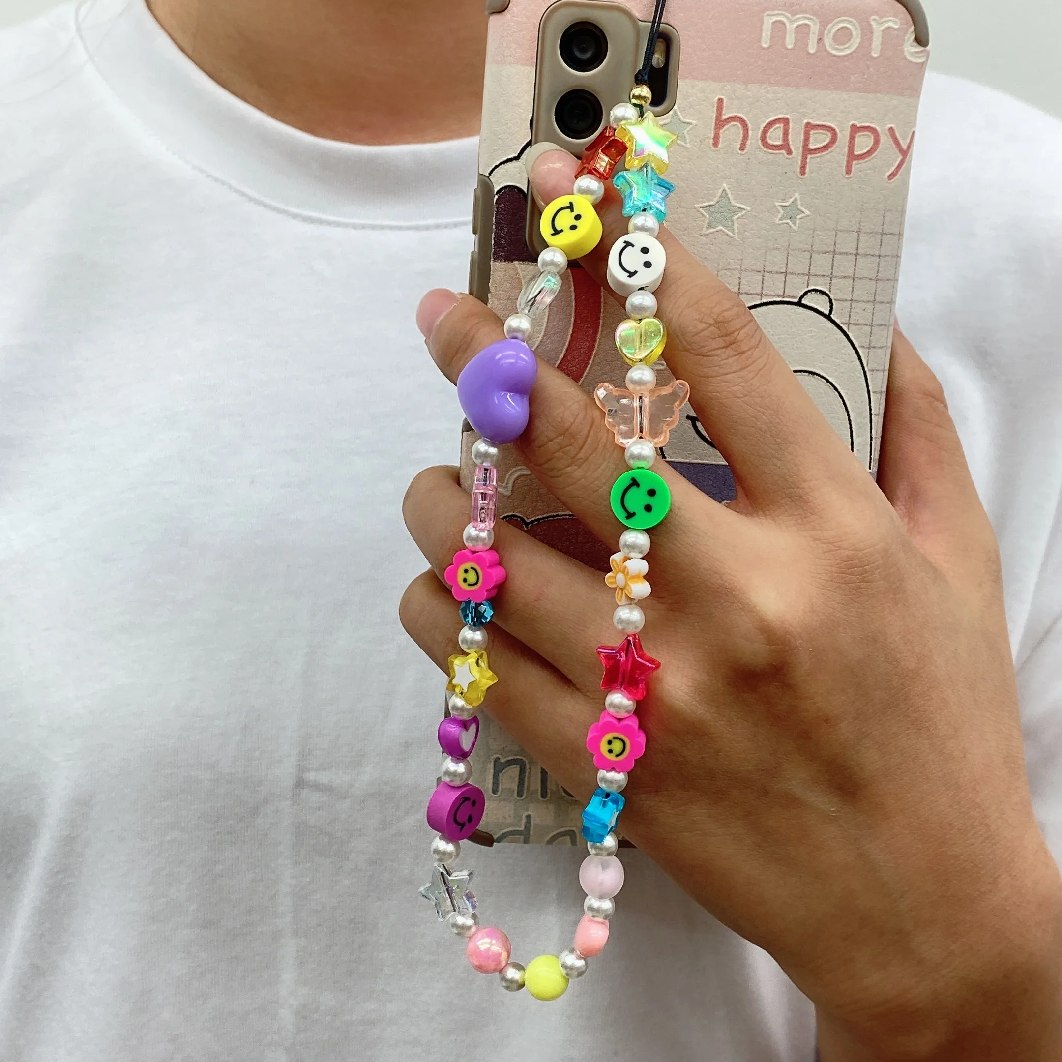 2022 NEW Custom Summer BOHO Trendy Blue Crystal Beaded Phone Lanyard Phone Charm Strap