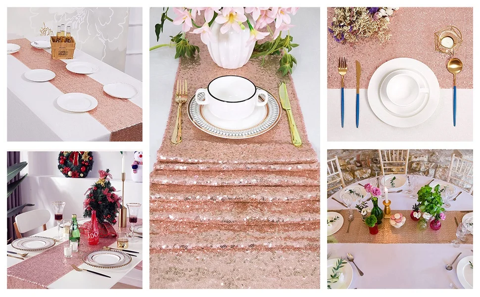 Party Wedding Birthday Celebration Supplies Decorations Wholesale Sequin Table Runner Rose Gold Glitter Table Linens