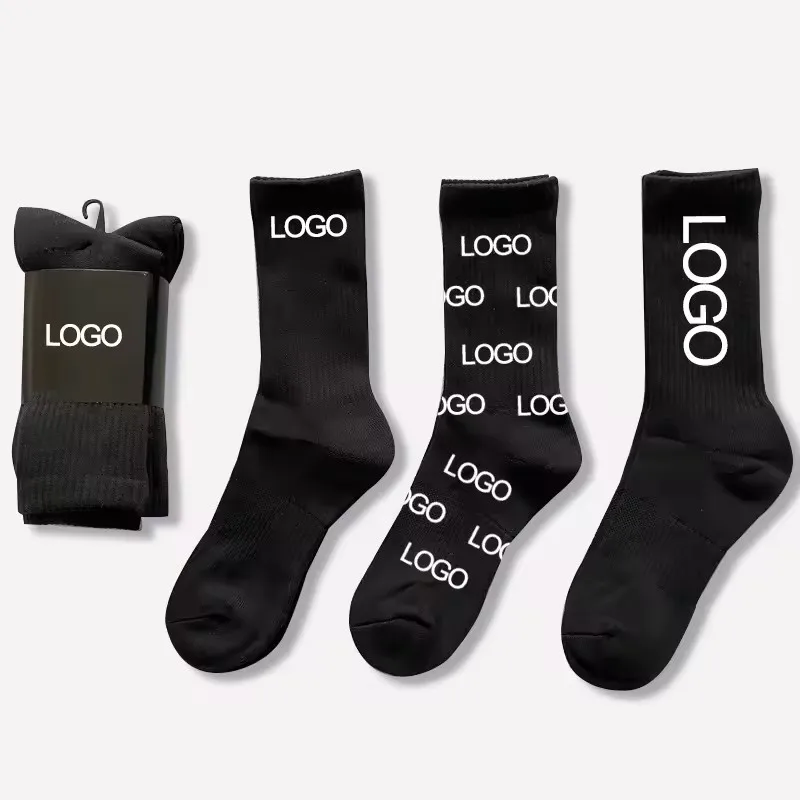 Designer casual jacquard knitted letter wholesale crew cotton brands socks funny sports custom socks men