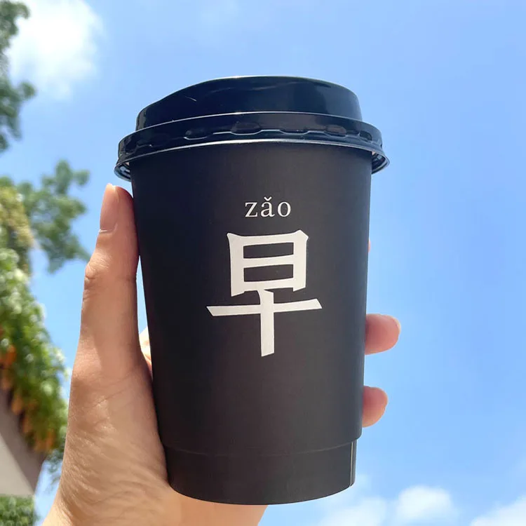 Printed Logo recyclable 16 20 22oz double wall paper cup for hot drinks custom disposable printed paper coffee cup with lids