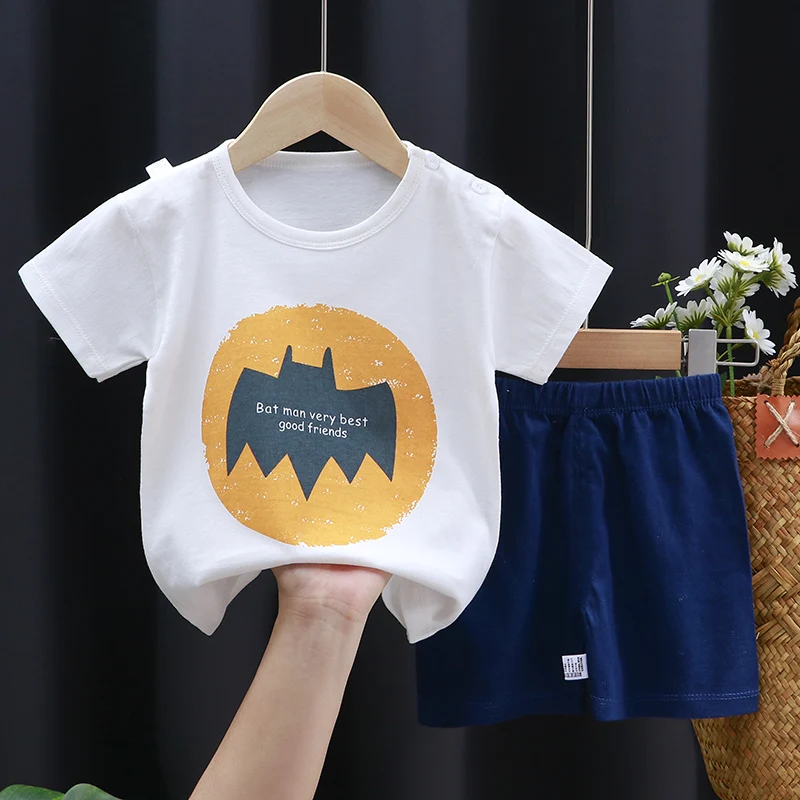 
2020 Summer Wholesale Children Kids Clothes Short Sleeve Baby T Shirt Boys Clothing Set COTTON Spring 