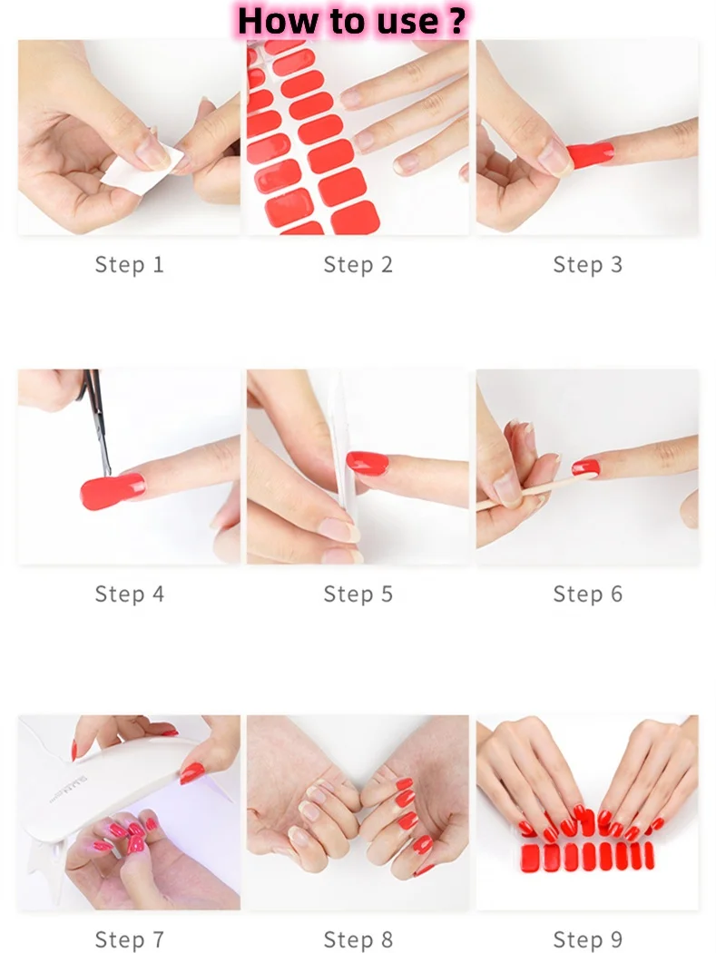 Beauty top new arrival Semi cured UV Gel Nail Stickers Non-Toxic Long Lasting semi cured Gel Nail wraps with uv lamp