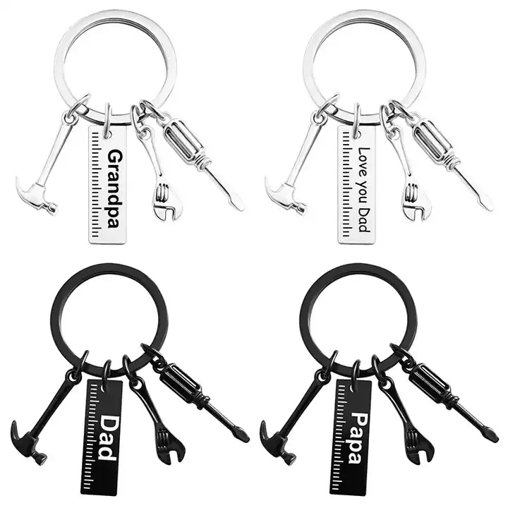 2022 Engraved Letters Dad Hammer Screwdriver Wrench Charms Repair Tools Keychainfather Grandpa Gift Lettering Metal Keychain