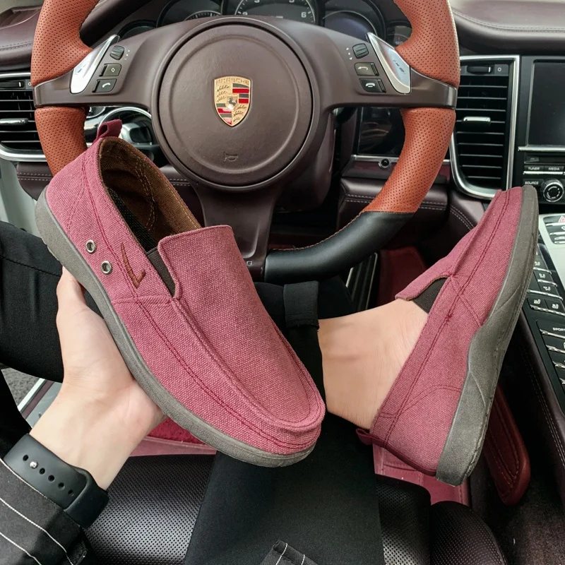 Mens Canvas Breathable Leisure One-Step Lazy Single Shoes Old Beijing Cloth Shoes Non-Slip Soft Sole