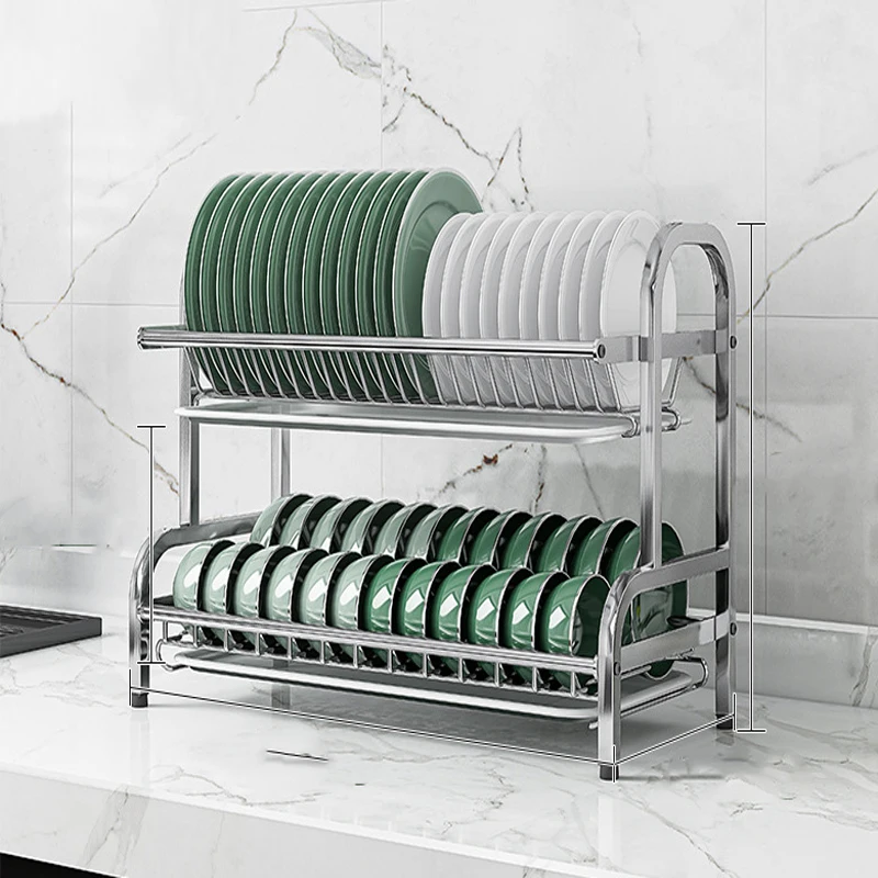 New hot-selling multifunctional 2-layer 3 tiers silver 304 stainless steel dish storage rack drain racking
