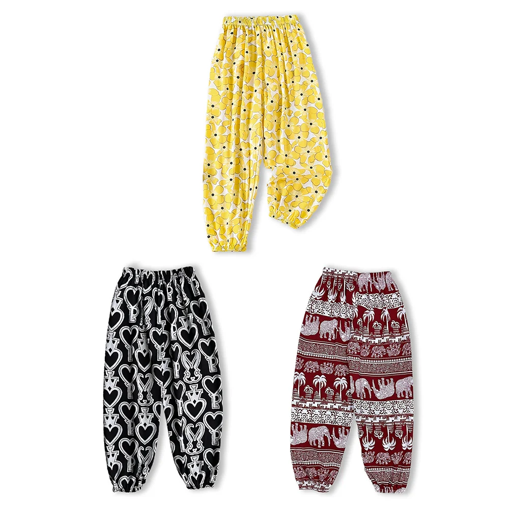 Customizable Three-Piece Yellow Small Daisies Key Coconut Tree Elephant Print Pants Girls All-Tie Leg Good Heat Dissipation