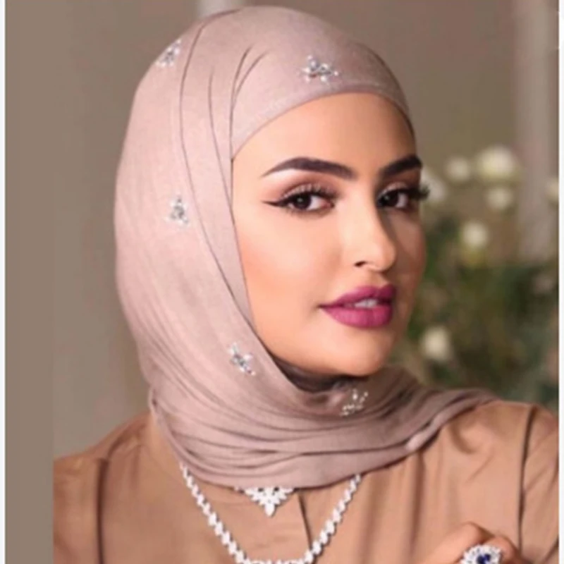 New Design Malaysia Islam Muslim Femme Cotton Ironed Diamond Head Scarf for Women Jersey Hijab Scarf Shawls