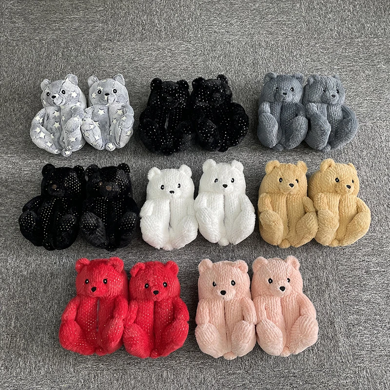 Wholesale Lovely Comfortable Women of universal size plush teddy bear slippers for women/girl/Children