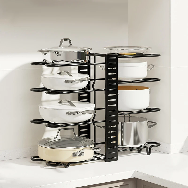 Kitchen Shelf Removable and Foldable Table Top Storage Rack Bilateral Pot Shelf Organizer Multifunctional Stainless Steel Black