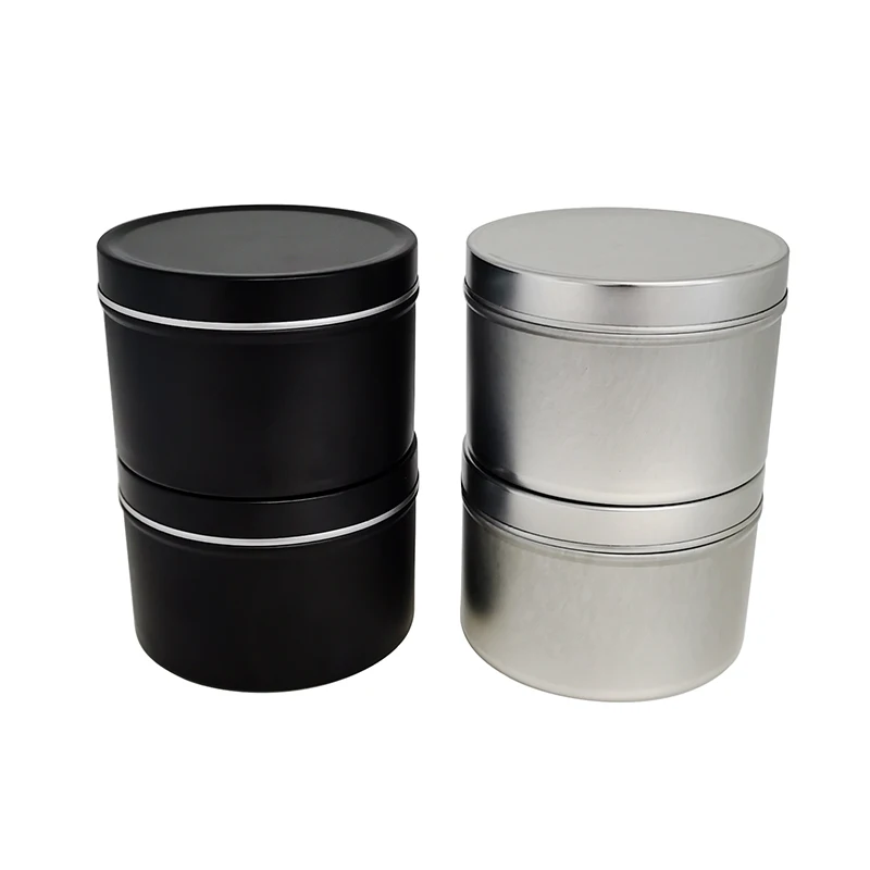 8 OZ 240 ML Glossy Silver and Matt Black Round Metal Box Candle Tin Jars for Candle Making