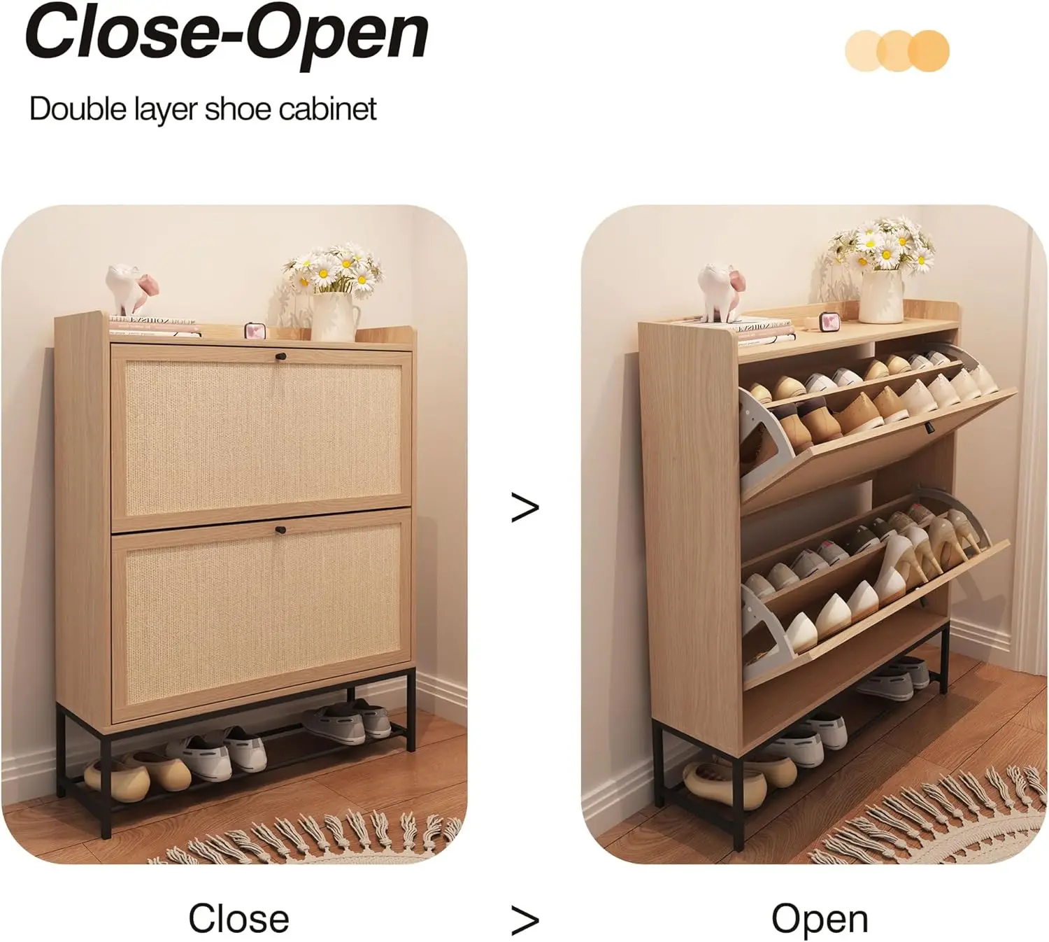 Modern Narrow Organizer Freestanding Shoe Cabinet with 2 Flip Drawers for Hallway