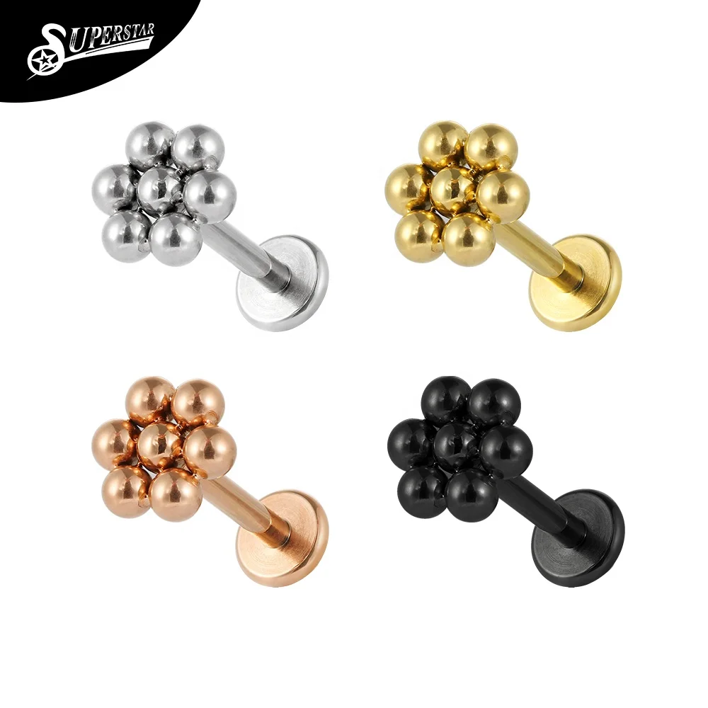 Superstar Manufacturer wholesale flower style piercing jewelry lip stud welding small ball F136 titanium threadless labret
