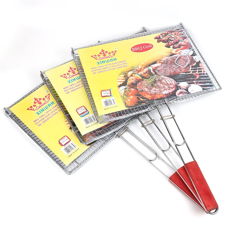 2021 New  basket metal handle fish grilling accessories fish grilling tool outdoor bold grilling net