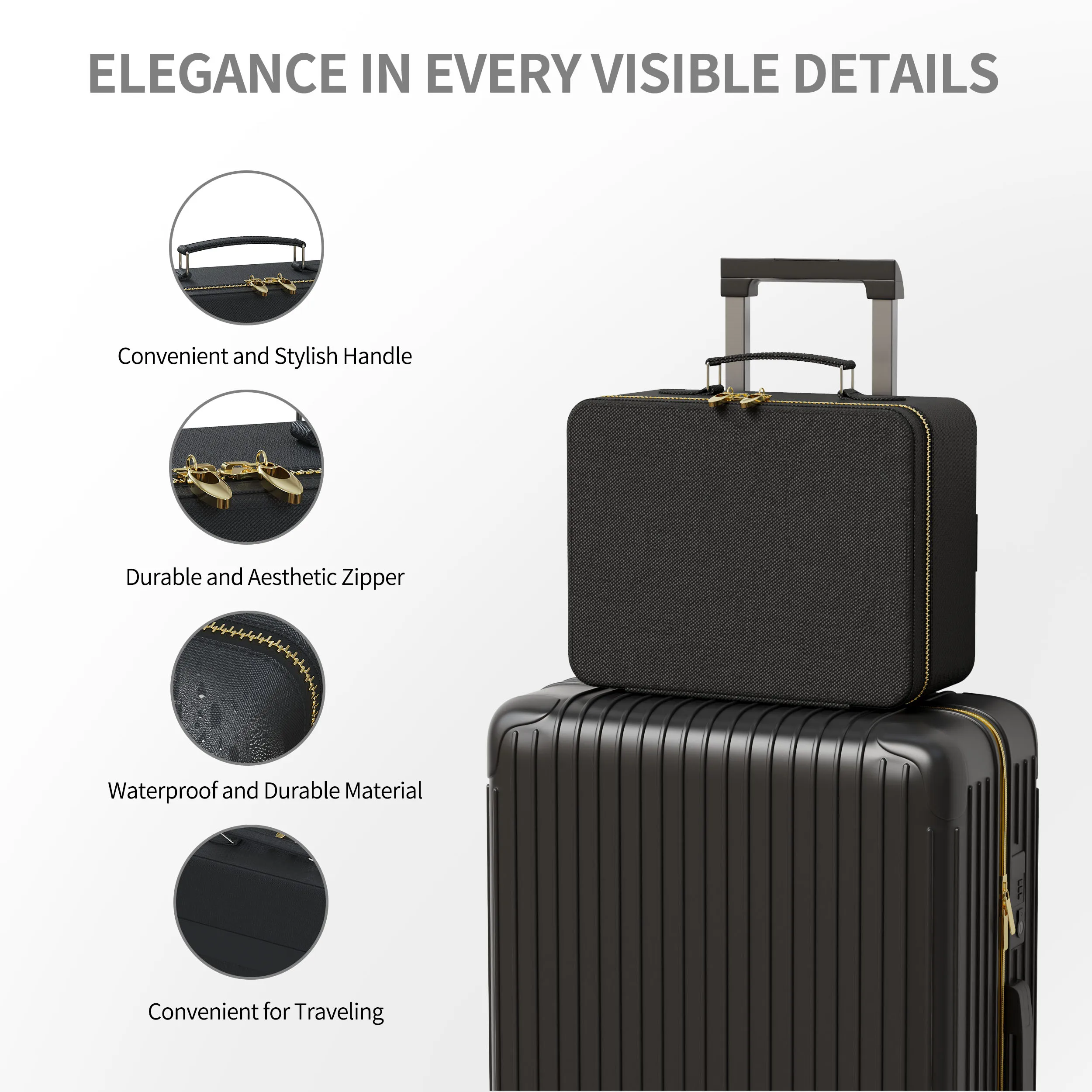 Manufacturers Adjustable Brightness Portable Cosmetic Black Lighted Vanity Travel Makeup Bag Case With Led Light Mirror