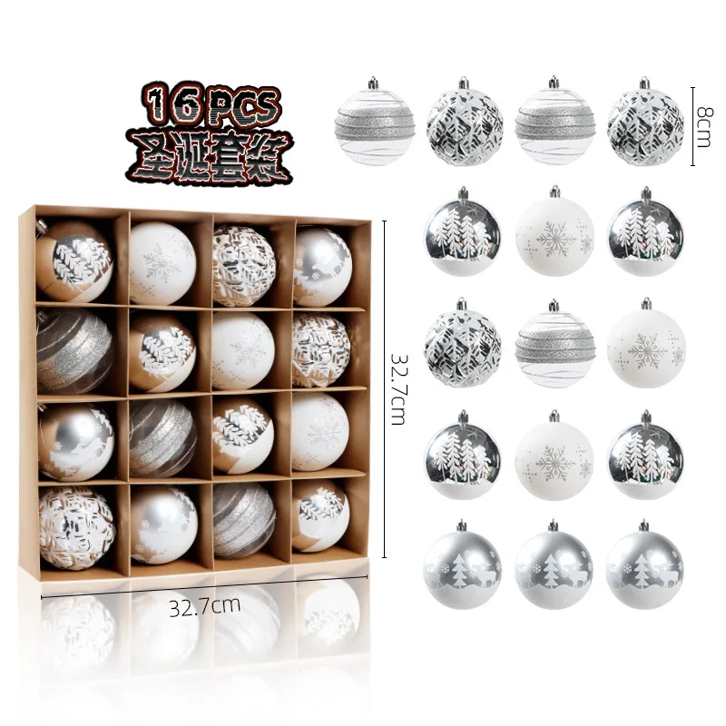 16 pcs Christmas hanging decorations Festive painting hanging decorations Christmas tree painted ball wholesale Vietnam factory