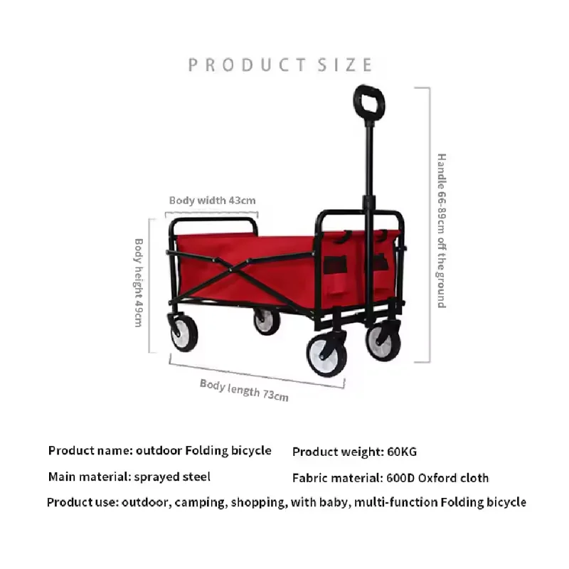Collapsible Folding Utility Wagon Cart Folding Rod Small Wheels Folding Wagon For Beach Camping Outdoor Travel