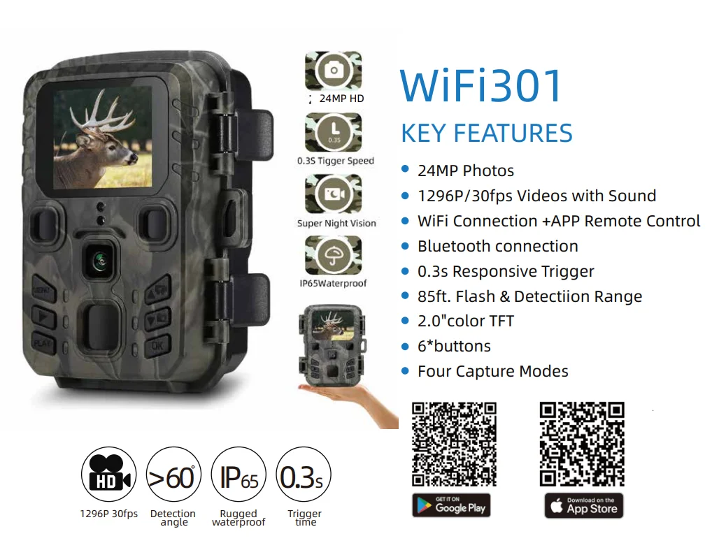 1296P WiFi охотничья камера макс. 32 ГБ памяти BT инфракрасная камера слежения