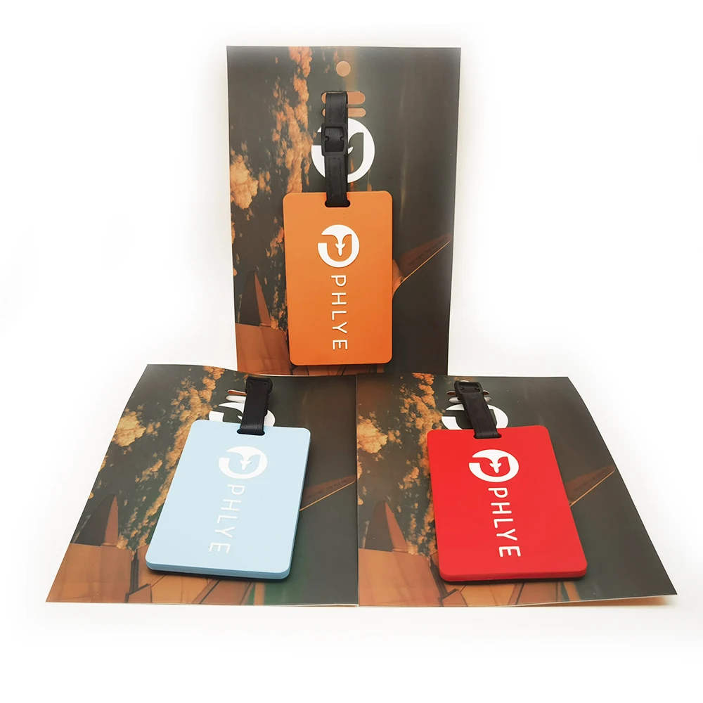 Airplane Company Name Logo Rubber PVC Suitcase Travel ID Luggage Tags Bag Tag With Pu Leather Strap and Paper Card Package