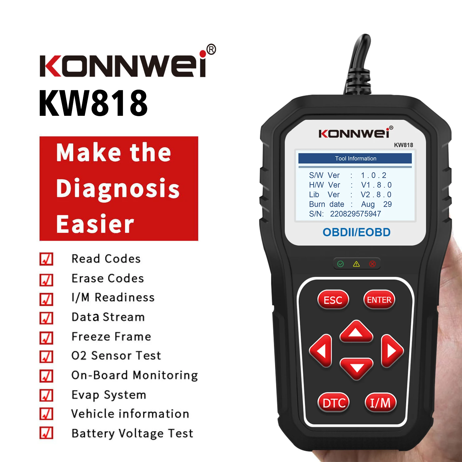 12V Automotive OBD Fault Diagnosis Instrument 2.8iInch Black and White Screen 7 Languages Support System XP WIN7 WIN8 WIN10