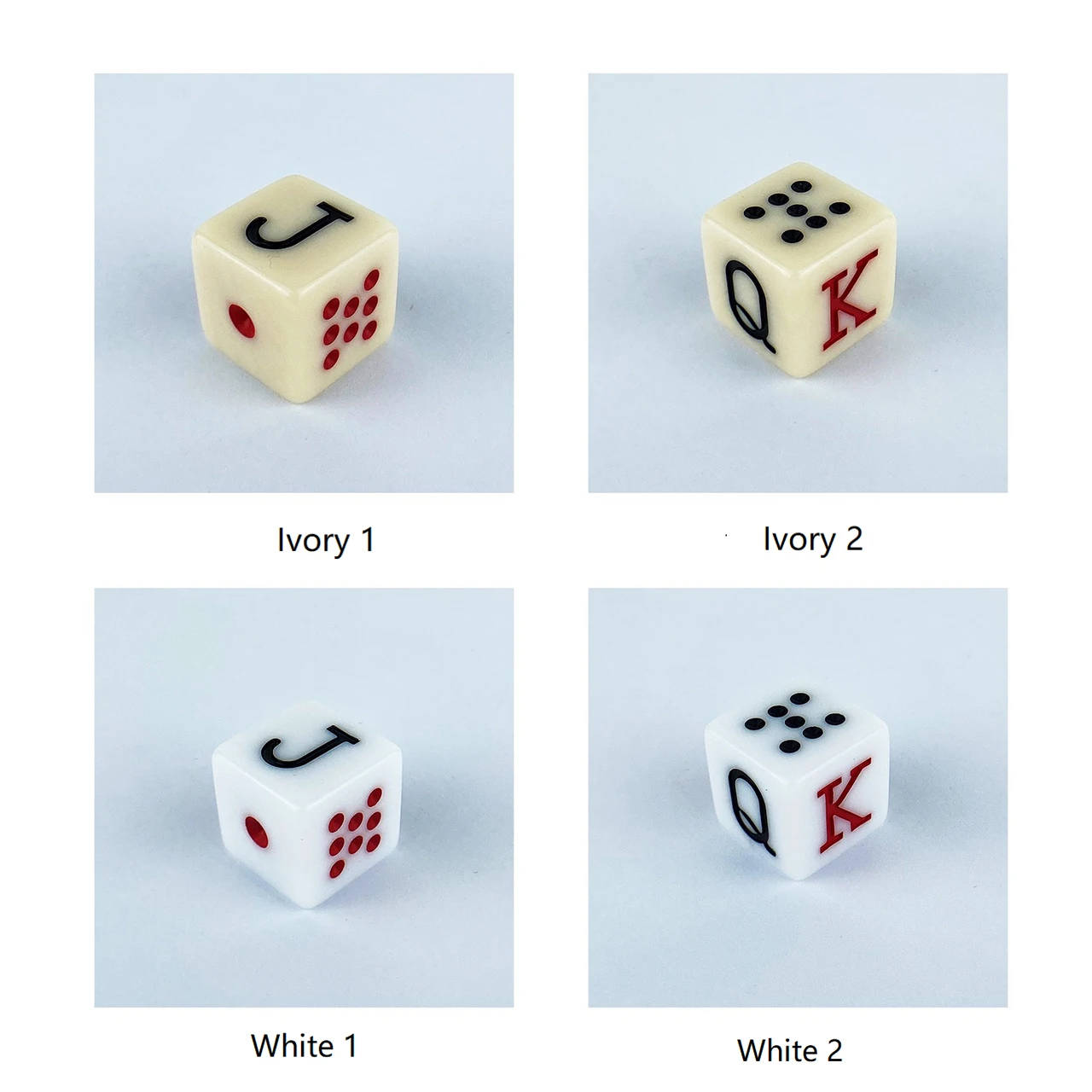 10pcs Spanish Poker Dice Ivory 6 Sided Square JQK Dice Plastic Table Game Dice Set White 16mm 6-Sided Card Symbols Dot K Q J 8 7