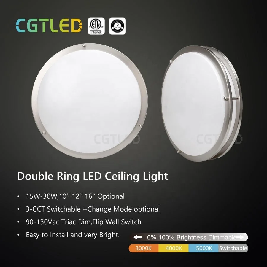 15W 18W 24W 30W  LED Flush Mount Ceiling Light Dimmable Brushed Nickel Round Lighting Fixture for Kitchen