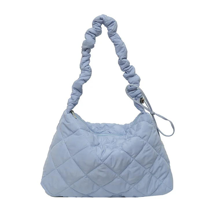 Custom Quilted Padded Hobo Bag for Women Pleated Shoulder Nylon Tote Handbag Purse Zipper Closure Bubbles Cloud Bag