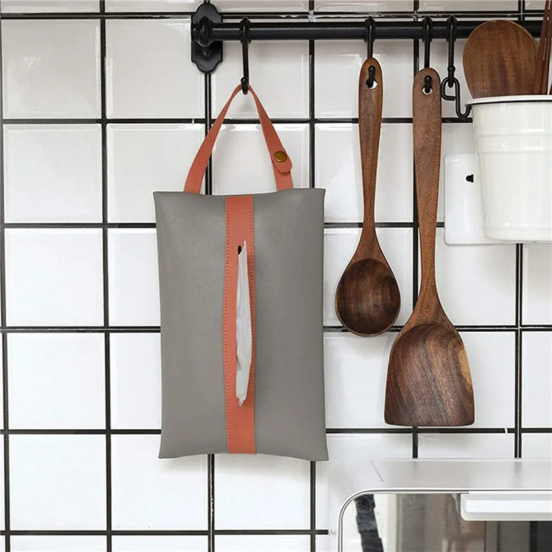 Restaurant Decor Napkin Box Minimalist Home Decoration Pu Leather Tissue Box can Hanging On the Wall and Car Back Seat