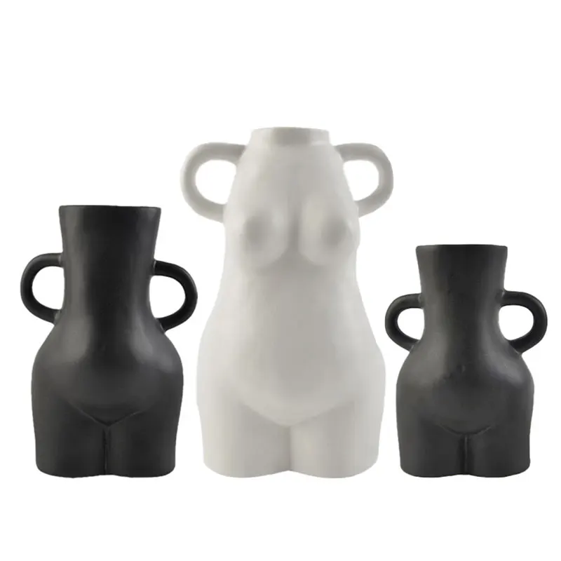 Redeco 2022 High quality Ceramic Body Vase White Matte Human Matte Vase Small Ceramic Body Vase For Home Decor