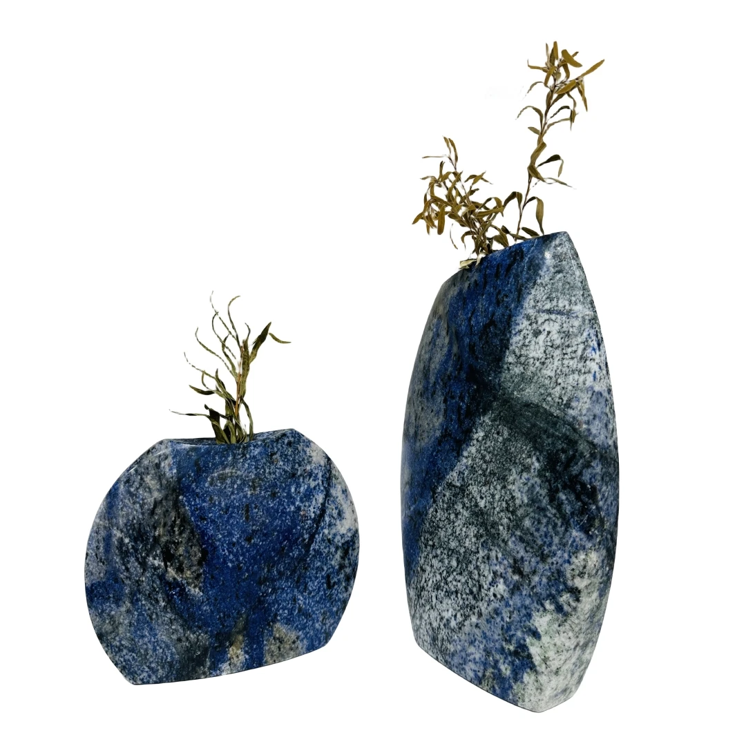Unique Blue Natural Stone Party Wedding Vase Azul Bahia Granite Flower Vases For Luxury Room Decoration